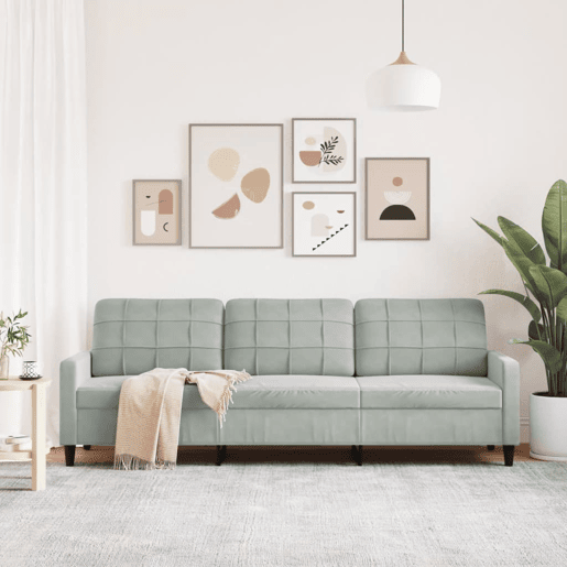 Sofá de 3 lugares - Sofá fixo 210 cm veludo cinza-claro