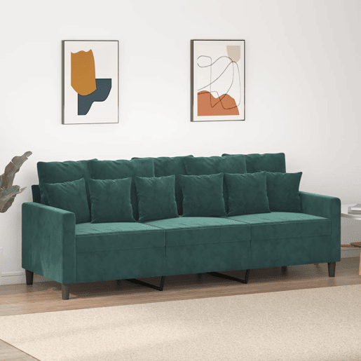 Sofá de 3 lugares - Sofá fixo 180 cm veludo verde-escuro