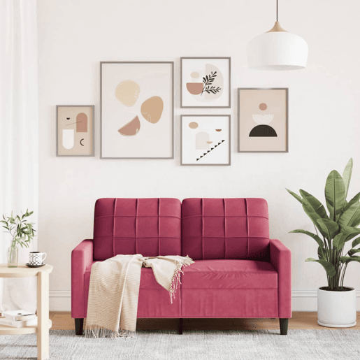 Sofá de 2 lugares - Sofá fixo veludo 120 cm vermelho tinto
