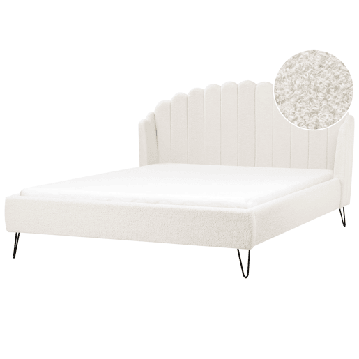 Cama Bouclé AMBILLOU 180 x 200 cm Branco creme