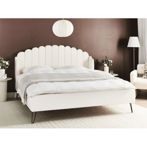Cama Bouclé AMBILLOU 180 x 200 cm Branco creme