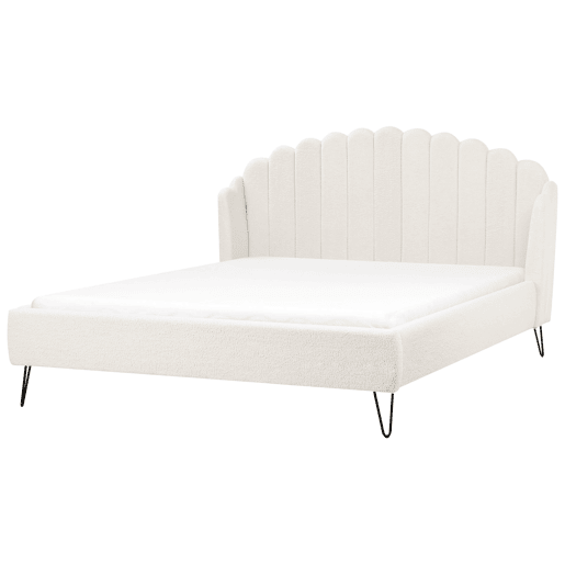 Cama Bouclé AMBILLOU 180 x 200 cm Branco creme