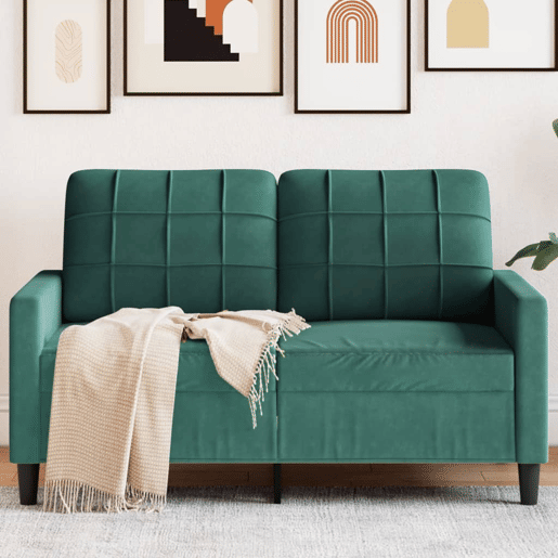 Sofá de 2 lugares - Sofá fixo 120 cm veludo verde-escuro