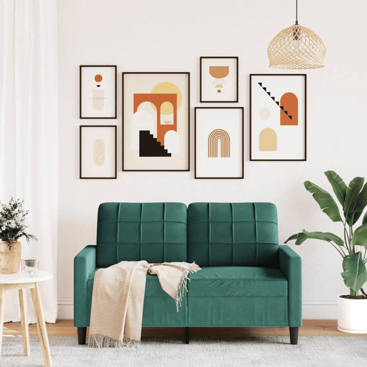 Sofá de 2 lugares - Sofá fixo 120 cm veludo verde-escuro