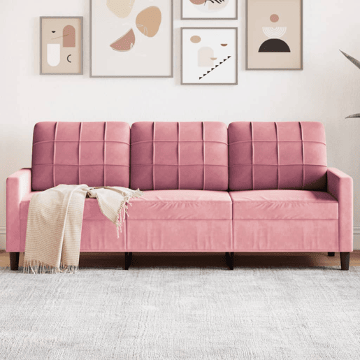 Sofá de 3 lugares - Sofá fixo 180 cm veludo rosa