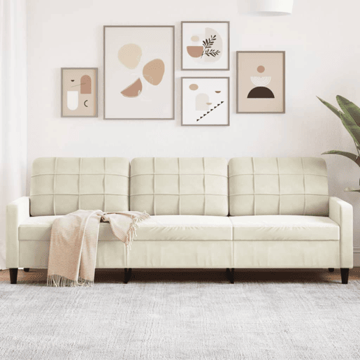 Sofá de 3 lugares - Sofá fixo 210 cm veludo cor creme