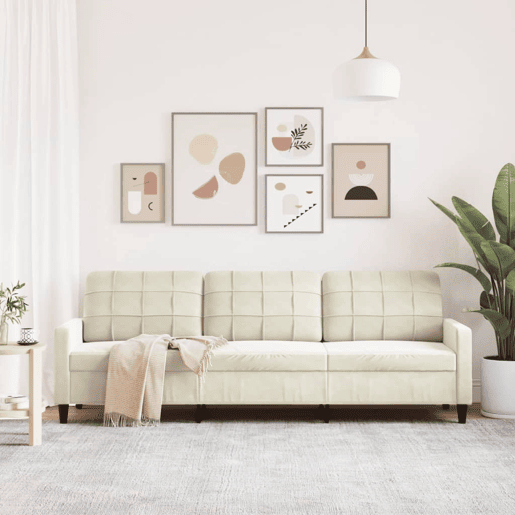Sofá de 3 lugares - Sofá fixo 210 cm veludo cor creme