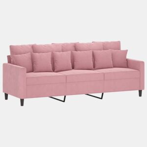Sofá de 3 lugares - Sofá fixo 180 cm veludo rosa