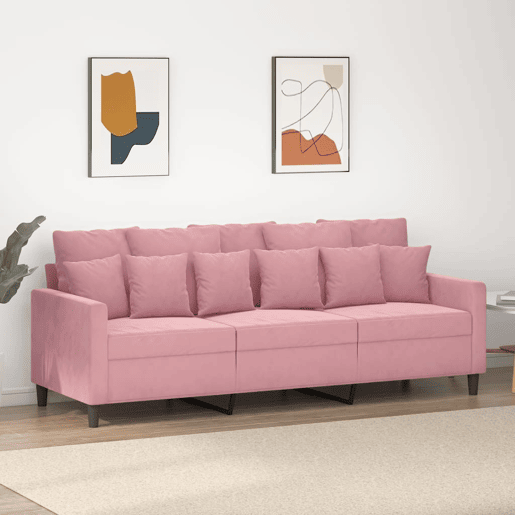 Sofá de 3 lugares - Sofá fixo 180 cm veludo rosa