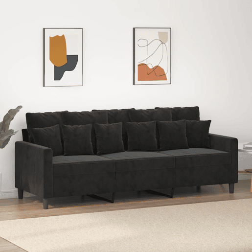 Sofá de 3 lugares - Sofá fixo 180 cm veludo preto