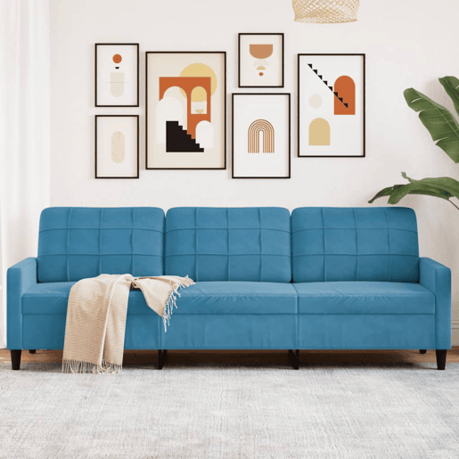 Sofá de 3 lugares - Sofá fixo 210 cm veludo azul