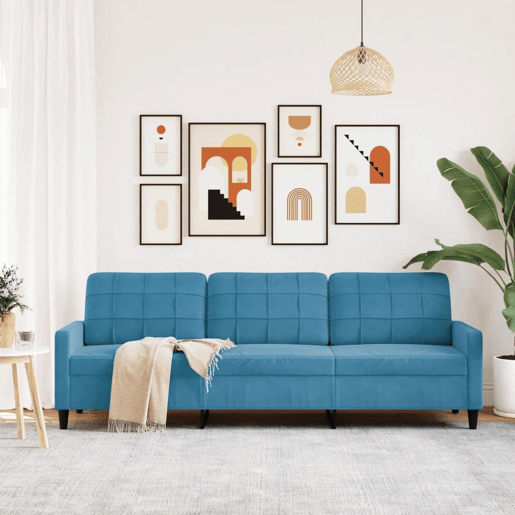 Sofá de 3 lugares - Sofá fixo 210 cm veludo azul