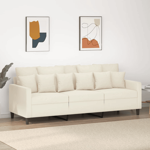 Sofá de 3 lugares - Sofá fixo 180 cm veludo cor creme