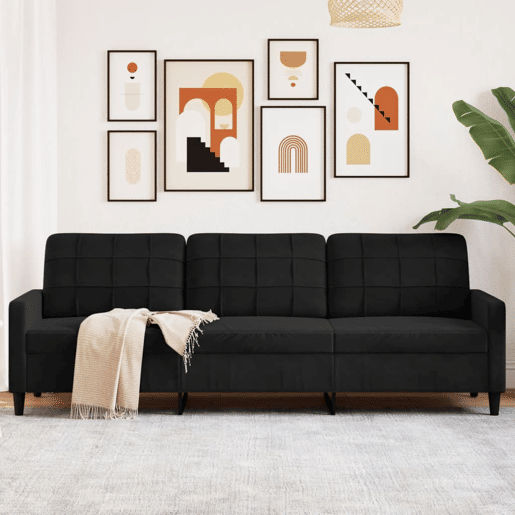 Sofá de 3 lugares - Sofá fixo 210 cm veludo preto