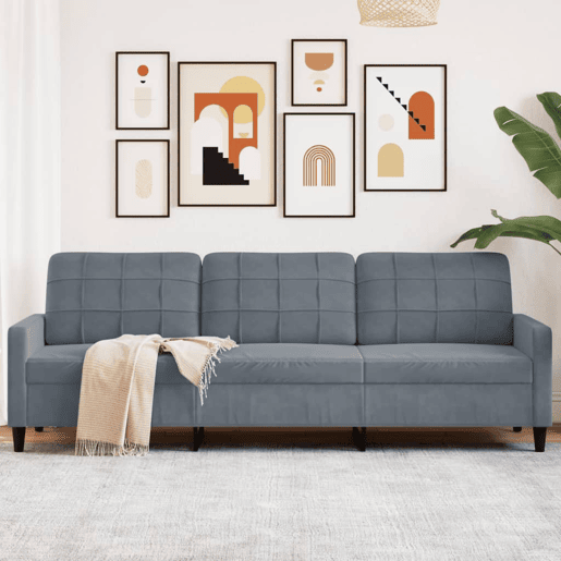 Sofá de 3 lugares - Sofá fixo 210 cm veludo cinza-escuro