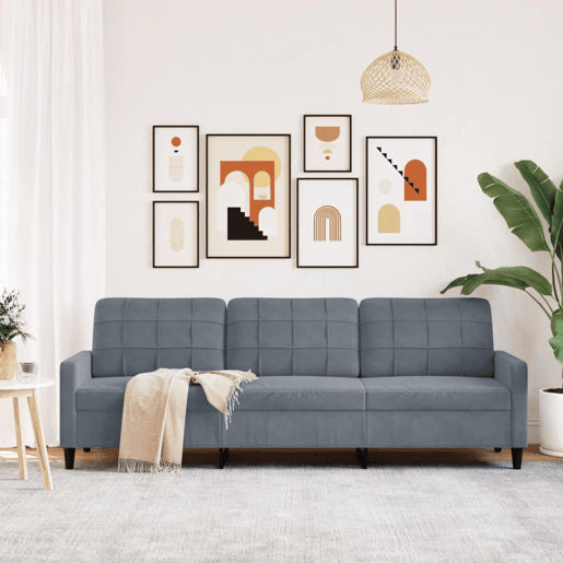 Sofá de 3 lugares - Sofá fixo 210 cm veludo cinza-escuro