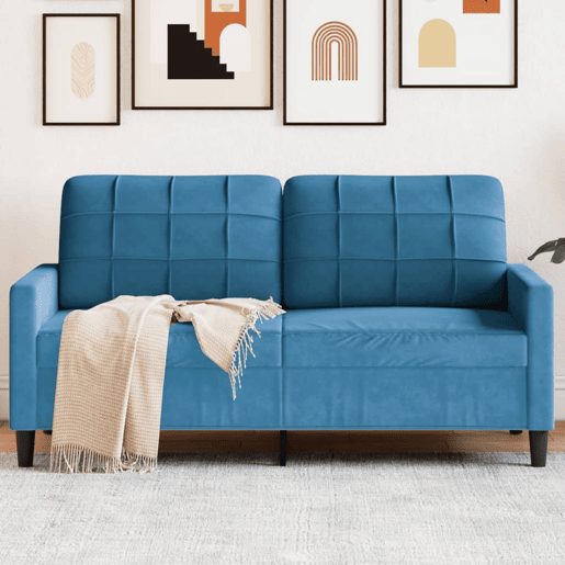 Sofá de 2 lugares - Sofá fixo veludo 140 cm azul