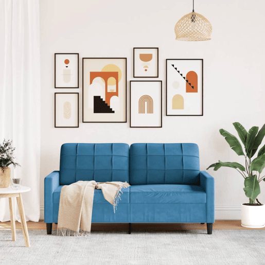 Sofá de 2 lugares - Sofá fixo veludo 140 cm azul