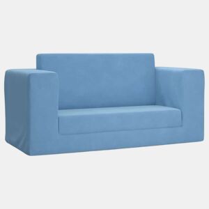 Sofá-cama infantil, Sofá conversível para crianças de 2 lugares pelúcia macia azul