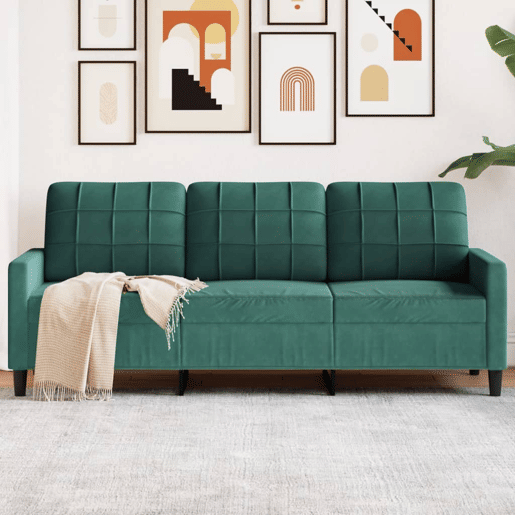 Sofá de 3 lugares - Sofá fixo 180 cm veludo verde-escuro