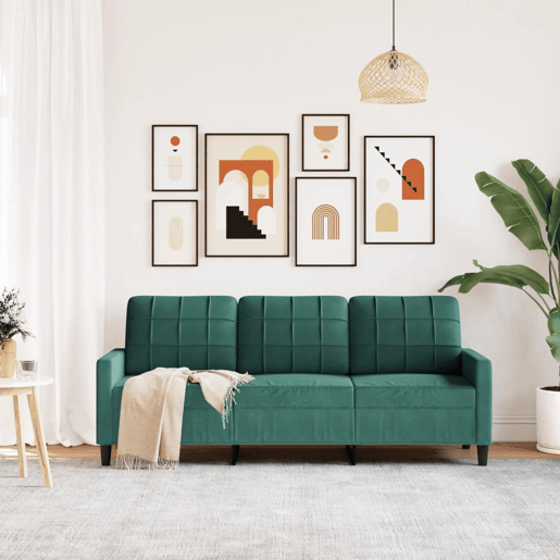 Sofá de 3 lugares - Sofá fixo 180 cm veludo verde-escuro