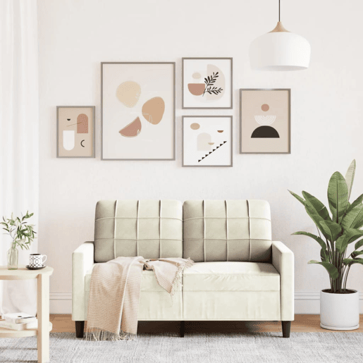 Sofá de 2 lugares - Sofá fixo veludo 120 cm cor creme