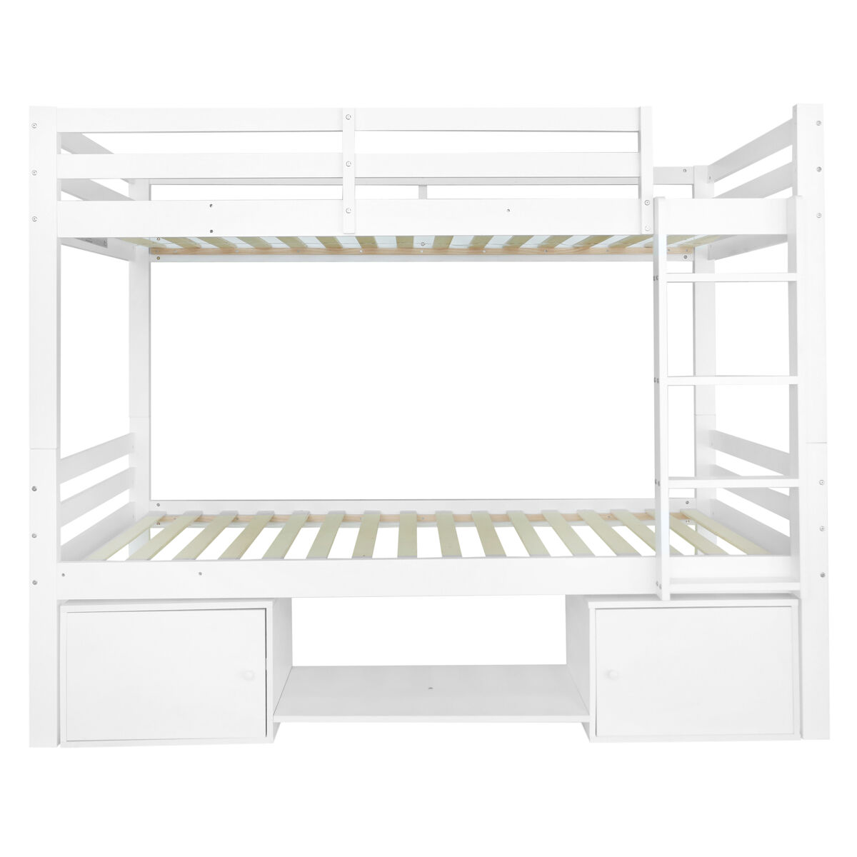 Litera de pino macizo 90x200 cm con contenedor y zapatero - divisible en 2 camas individuales - blanco