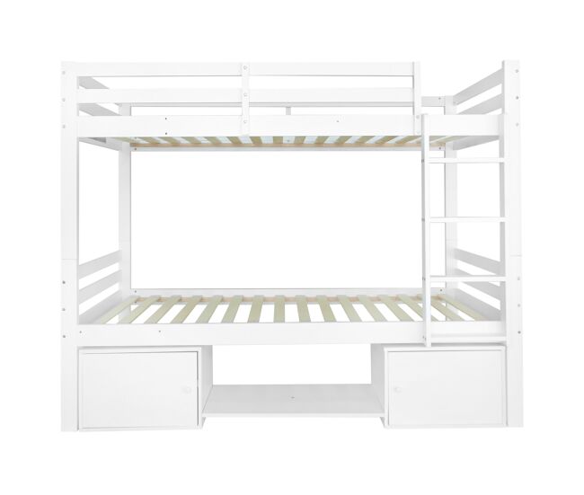 Litera de pino macizo 90x200 cm con contenedor y zapatero - divisible en 2 camas individuales - blanco