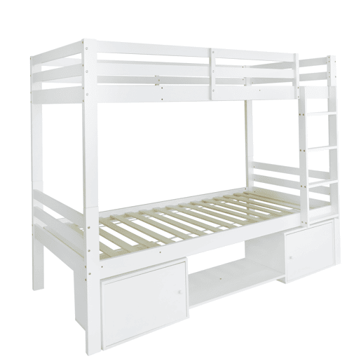 Beliche em pinho maciço 90x200 cm com móvel de arrumação e sapateira - pode ser dividido em 2 camas individuais - Branco