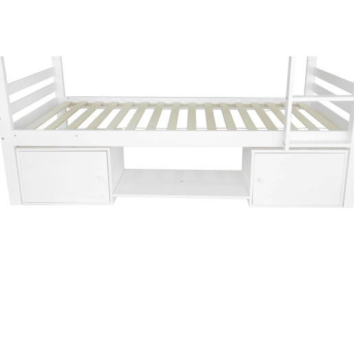 Beliche em pinho maciço 90x200 cm com móvel de arrumação e sapateira - pode ser dividido em 2 camas individuais - Branco