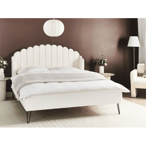 Cama Bouclé AMBILLOU 160 x 200 cm Branco creme