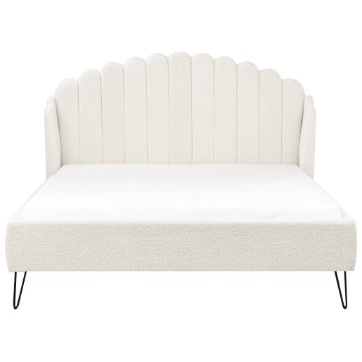 Cama Bouclé AMBILLOU 160 x 200 cm Branco creme