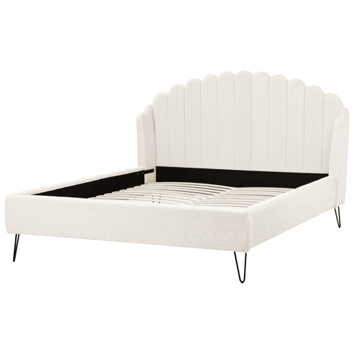 Cama Bouclé AMBILLOU 160 x 200 cm Branco creme