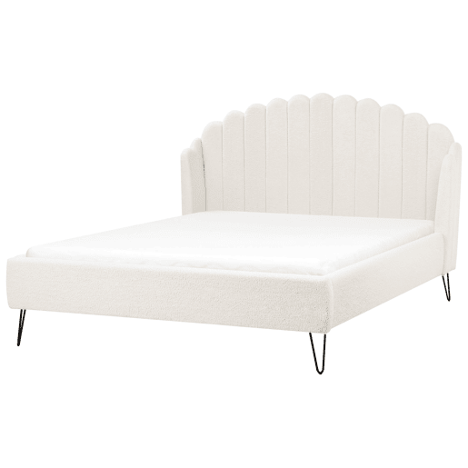 Cama Bouclé AMBILLOU 160 x 200 cm Branco creme