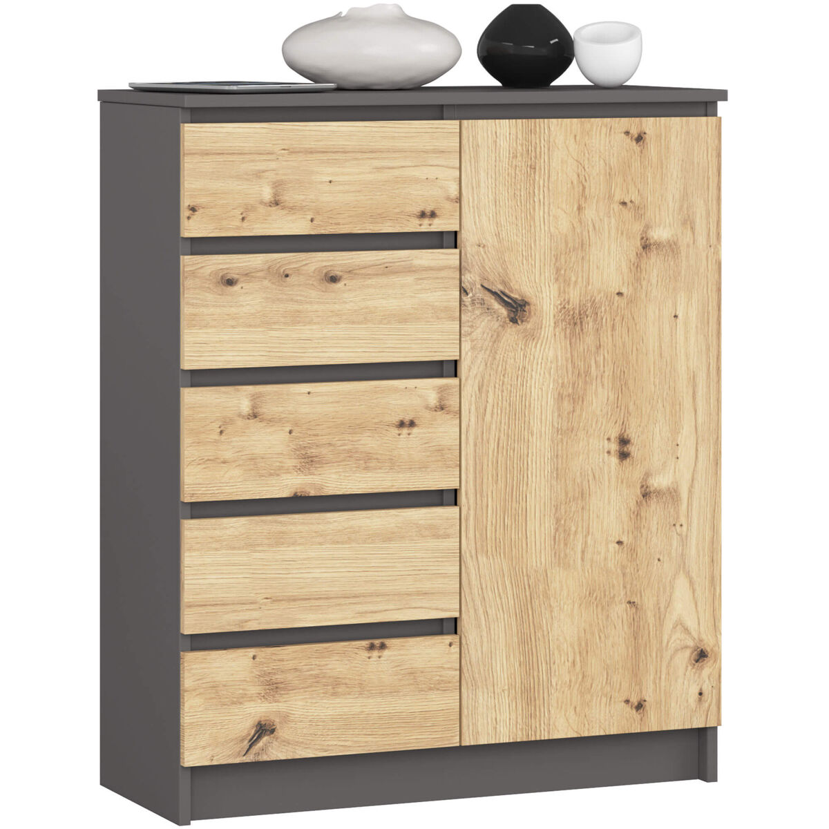 Cómoda K80 AKORD 5 cajones 1 puerta 80 Gris/ Madera