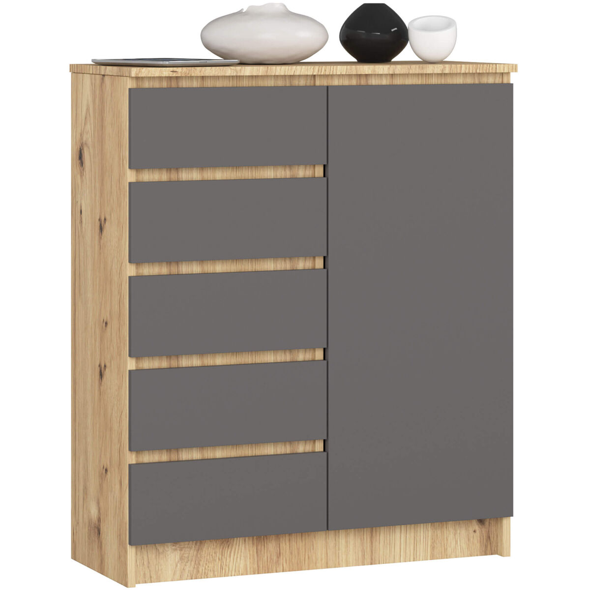 Cómoda K80 AKORD 5 cajones 1 puerta 80 Gris