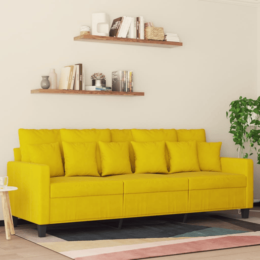 Sofá de 3 lugares - Sofá fixo 180 cm veludo amarelo