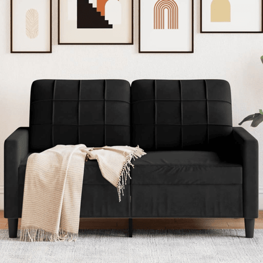 Sofá de 2 lugares - Sofá fixo veludo 120 cm preto Sofá de 2 lugares - Sofá fixo veludo 120 cm preto