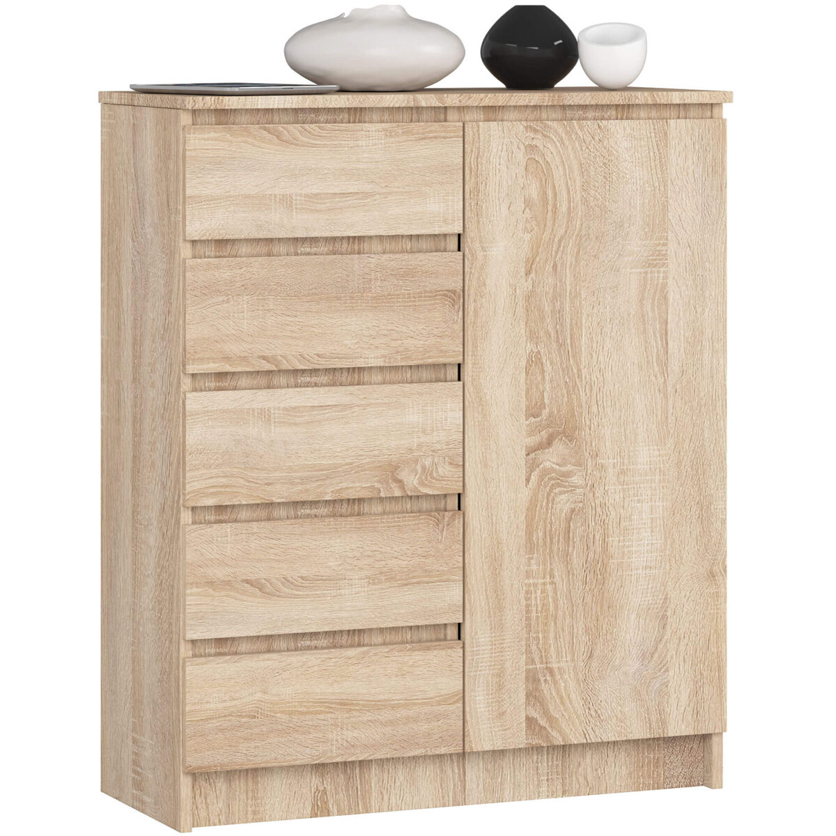 Cómoda K80 AKORD 5 cajones 1 puerta 80 Madera Clara