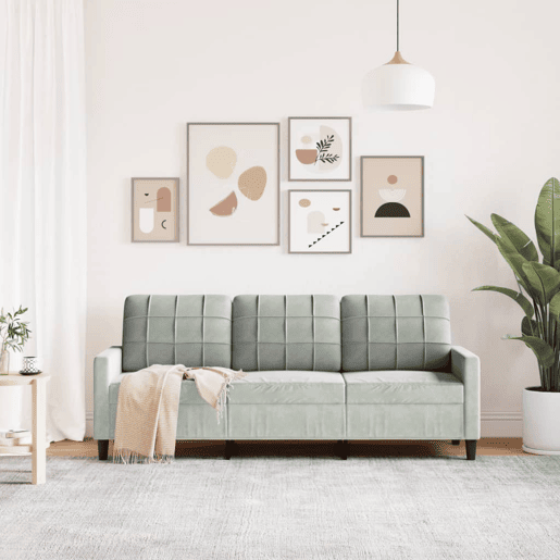 Sofá de 3 lugares - Sofá fixo 180 cm veludo cinzento-claro