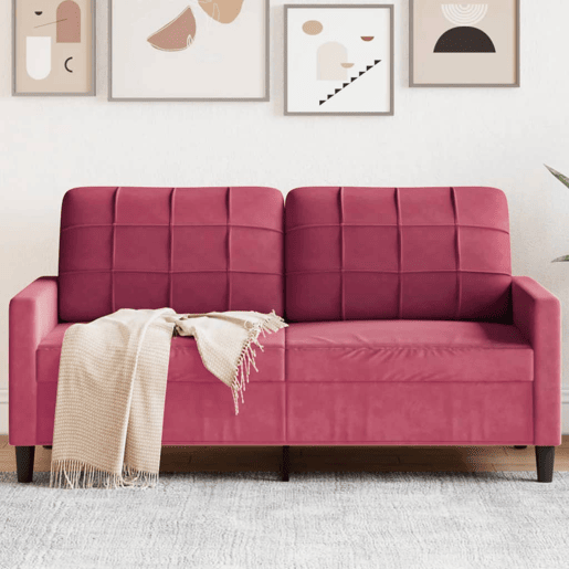 Sofá de 2 lugares - Sofá fixo veludo 140 cm vermelho tinto