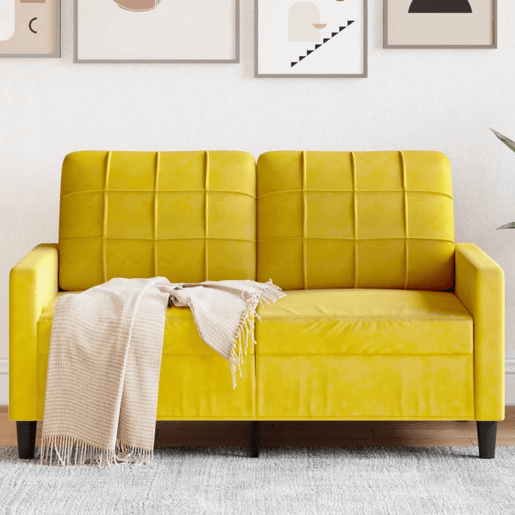 Sofá de 2 lugares - Sofá fixo veludo 120 cm amarelo
