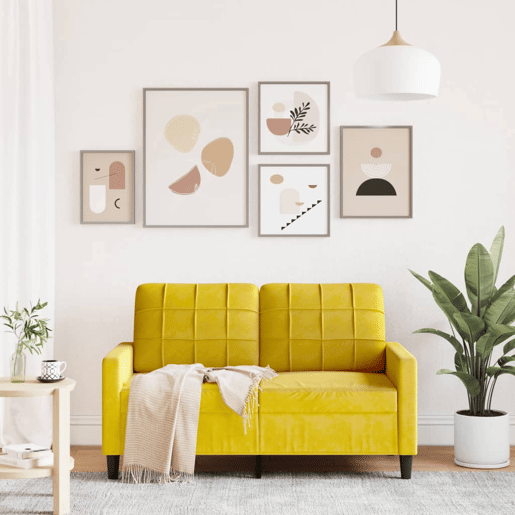 Sofá de 2 lugares - Sofá fixo veludo 120 cm amarelo