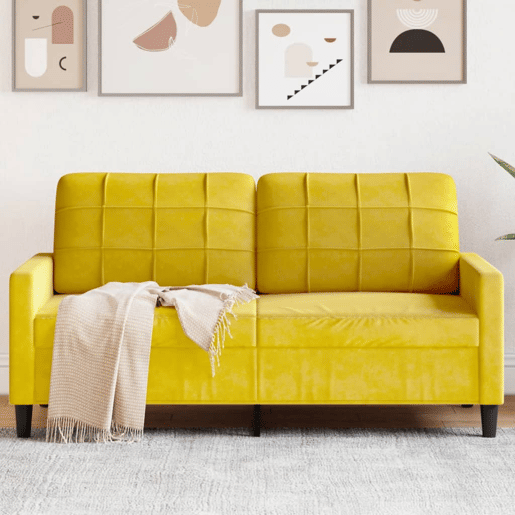 Sofá de 2 lugares - Sofá fixo veludo 140 cm amarelo