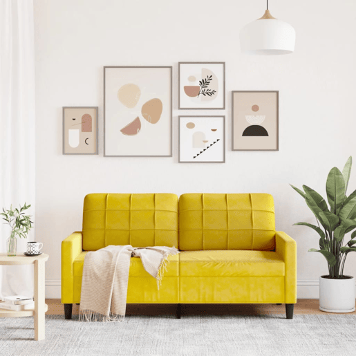Sofá de 2 lugares - Sofá fixo veludo 140 cm amarelo