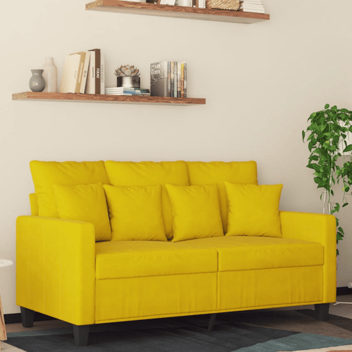 Sofá de 2 lugares - Sofá fixo veludo 120 cm amarelo