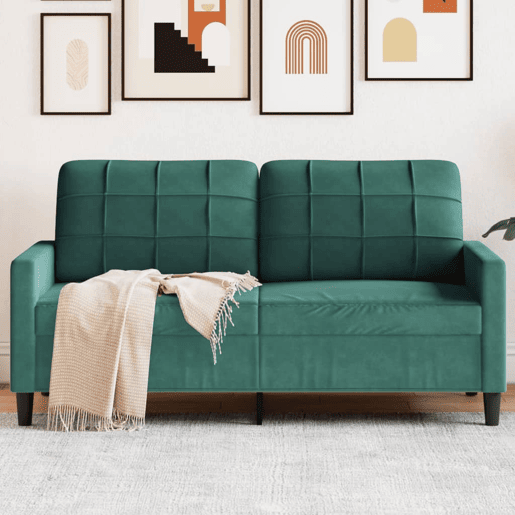Sofá de 2 lugares - Sofá fixo 140 cm veludo verde-escuro