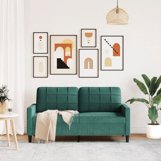 Sofá de 2 lugares - Sofá fixo 140 cm veludo verde-escuro
