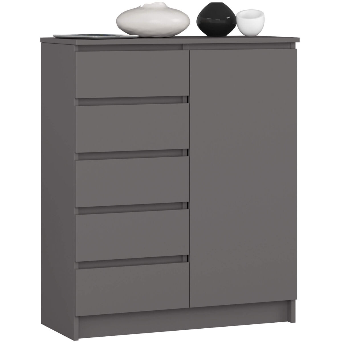 Cómoda K80 AKORD 5 cajones 1 puerta 80 Gris Oscuro