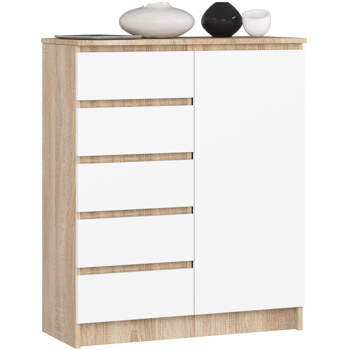 Cómoda K80 AKORD 5 cajones 1 puerta 80 Blanco/ Madera